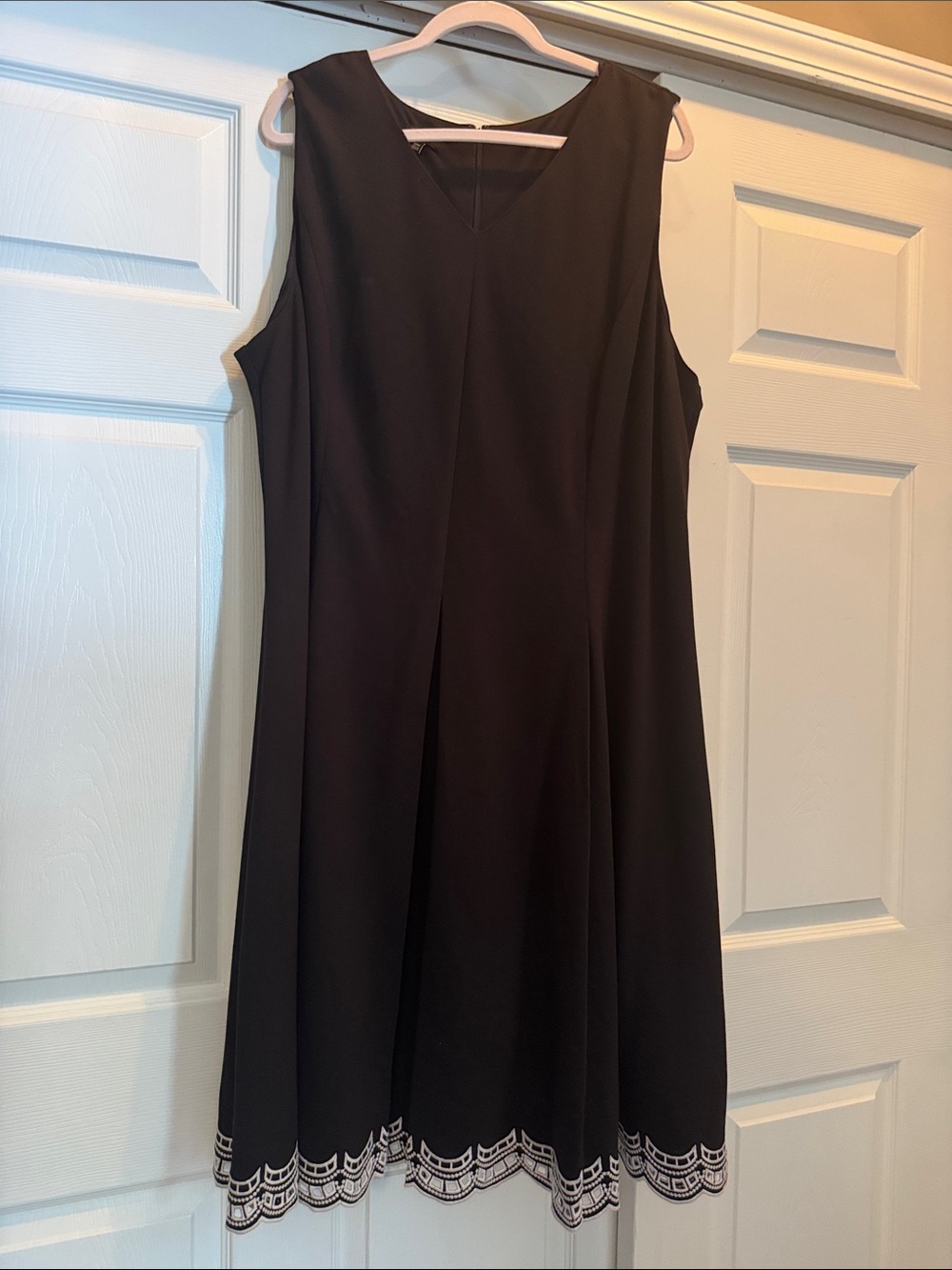 Talbots Black Sleeveless Midi Dress with White Scalloped Hem